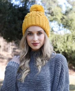 Leto Accessories Thermal Lining Cable Knit Beanie