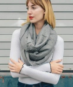 Leto Accessories Open Grid Frayed Trim Infinity Scarf Clothing, Accessories & Mens