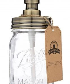 Jarmazing Products Classic Farmhouse Mason Jar Soap Dispenser - Brass Kitchen & Bar