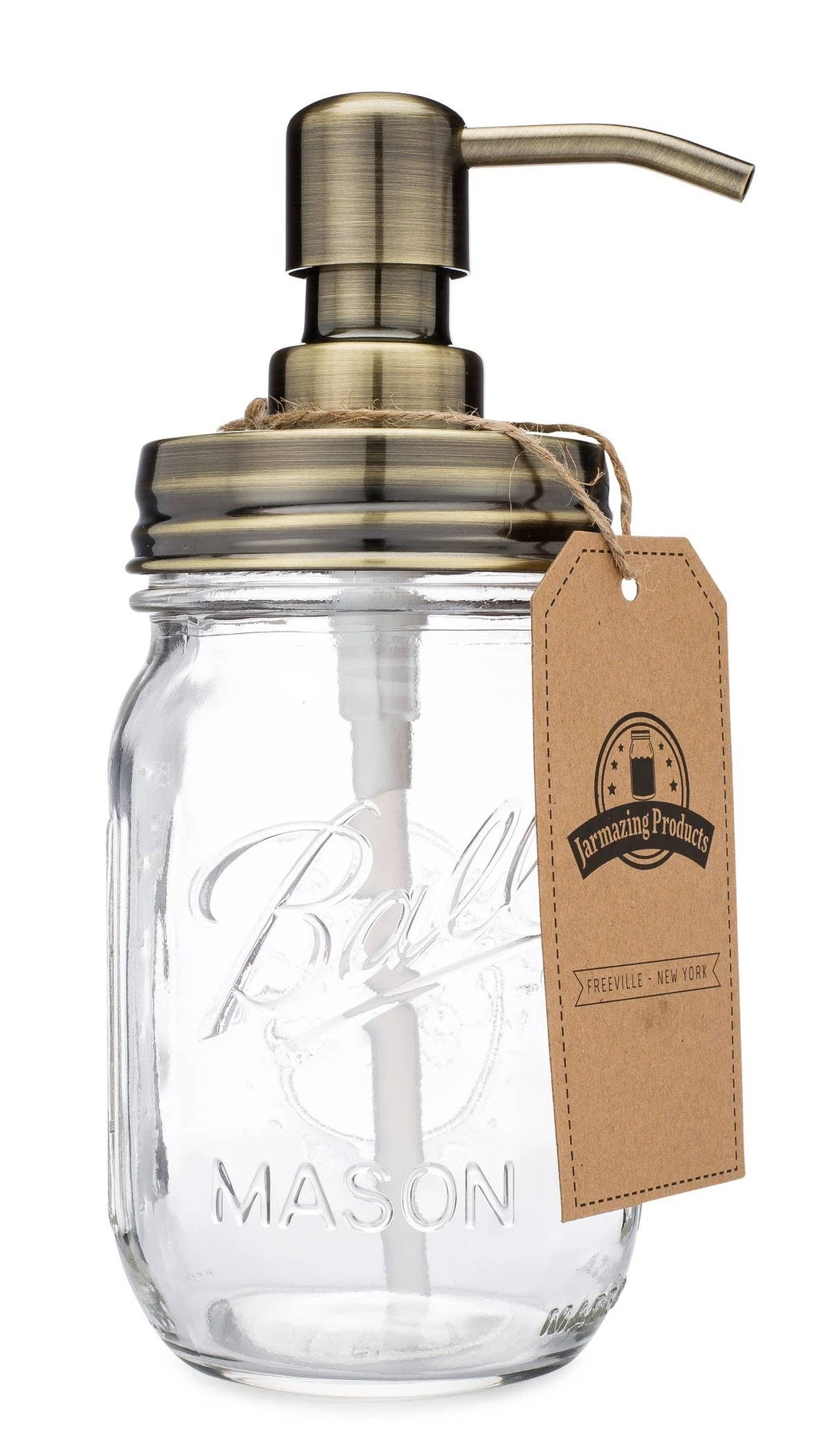 Jarmazing Products Classic Farmhouse Mason Jar Soap Dispenser - Brass Kitchen & Bar Jarmazing Products Classic Farmhouse Mason Jar Soap Dispenser - Brass Kitchen & Bar