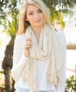 Leto Accessories Flowy Floral Lace Embroidered Trim Scarf