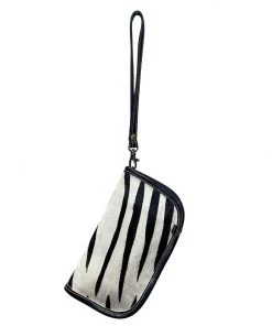 Chloe & Lex Leather Crossbody Wrist Wallet Black White Stripe Clothing, Accessories & Mens