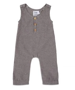 Babe Basics Grey Striped Linen Romper