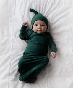 Three Little Tots Forest Green Ribbed Knotted Gown