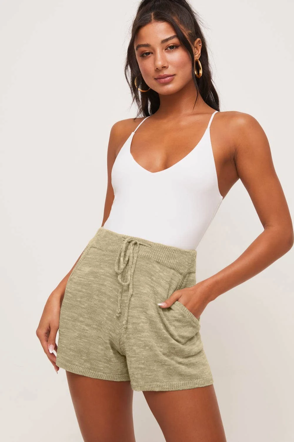 Lush Clothing Sage Knitted Shorts Lush Clothing Sage Knitted Shorts