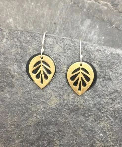 Elizabeth Jewelry Small Black Brass Leaf Earring Clothing, Accessories & Mens