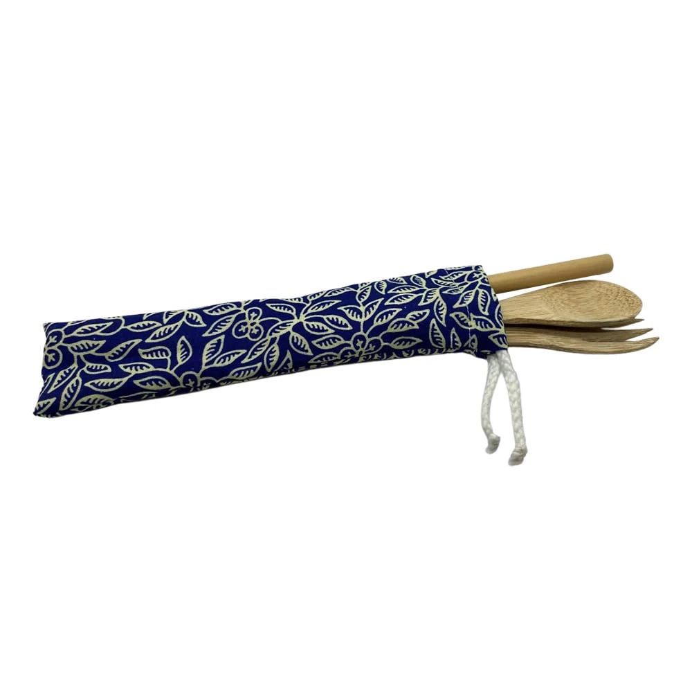 VIE Reusable Bamboo Cutlery Set In A Batik Pouch VIE Reusable Bamboo Cutlery Set In A Batik Pouch
