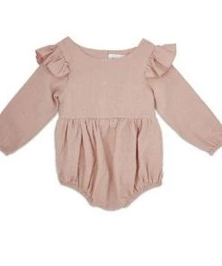 Babe Basics Blush Flutter Sleeve Linen Baby Romper