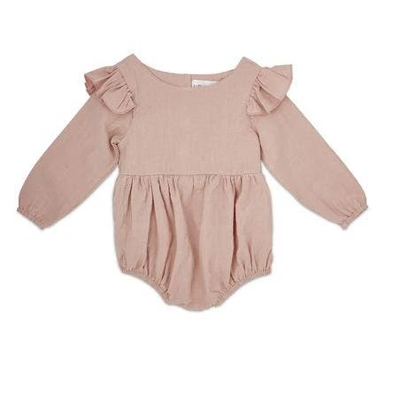 Babe Basics Blush Flutter Sleeve Linen Baby Romper Babe Basics Blush Flutter Sleeve Linen Baby Romper