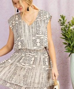 Olive And Leaf Crinkle Rayon Aztec Printed Fabric Smock Waist Band Dress Clothing, Accessories & Mens