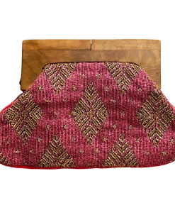 Chloe & Lex Clothing, Accessories & Mens Pink- Beaded Clutch With Wooden Handle