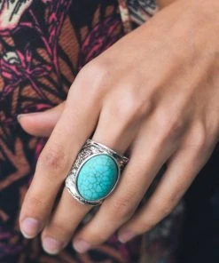 Leto Accessories Clothing, Accessories & Mens Round Turquoise Stone Floral Engraved Silver Ring