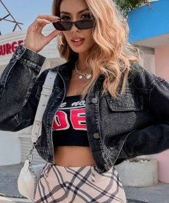 ESLEY Black Denim Cropped Jacket